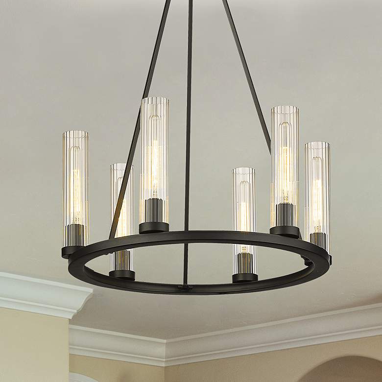 Image 2 Beau 26" Wide Bronze 6-Light Wagon Wheel Chandelier