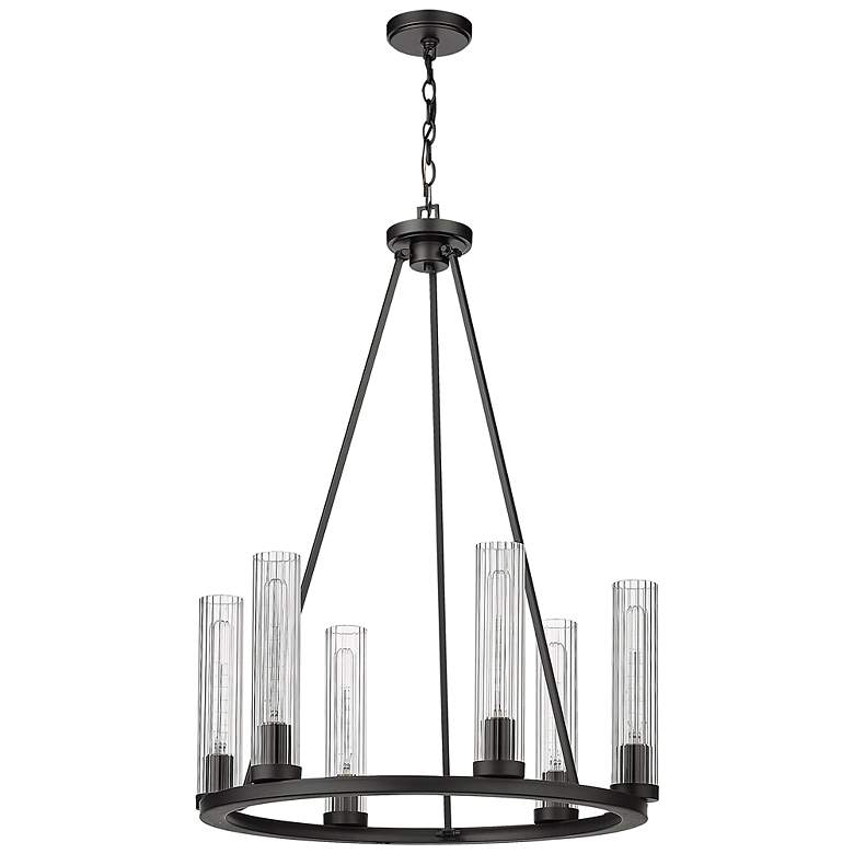Image 5 Beau 26" Wide Bronze 6-Light Wagon Wheel Chandelier more views