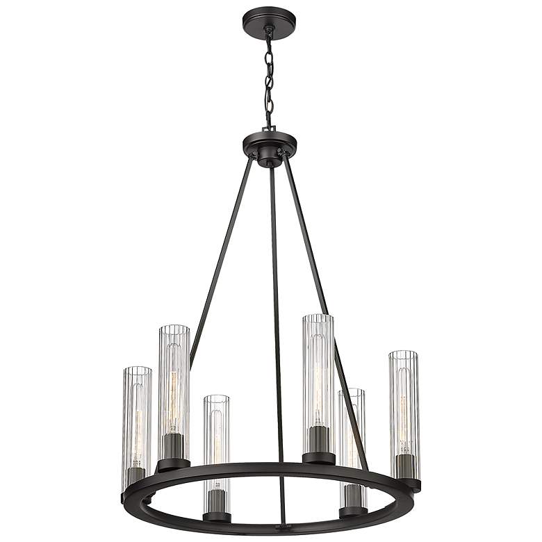 Image 6 Beau 26" Wide Bronze 6-Light Wagon Wheel Chandelier more views