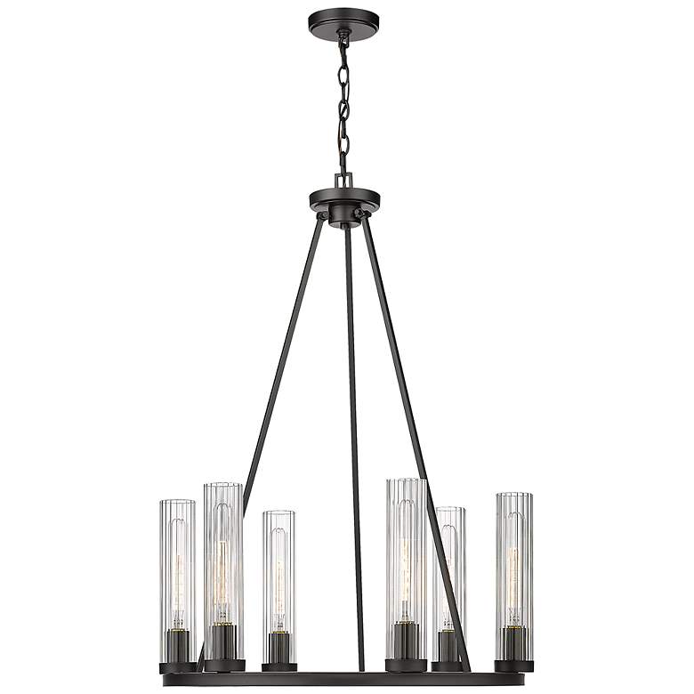 Image 7 Beau 26" Wide Bronze 6-Light Wagon Wheel Chandelier more views