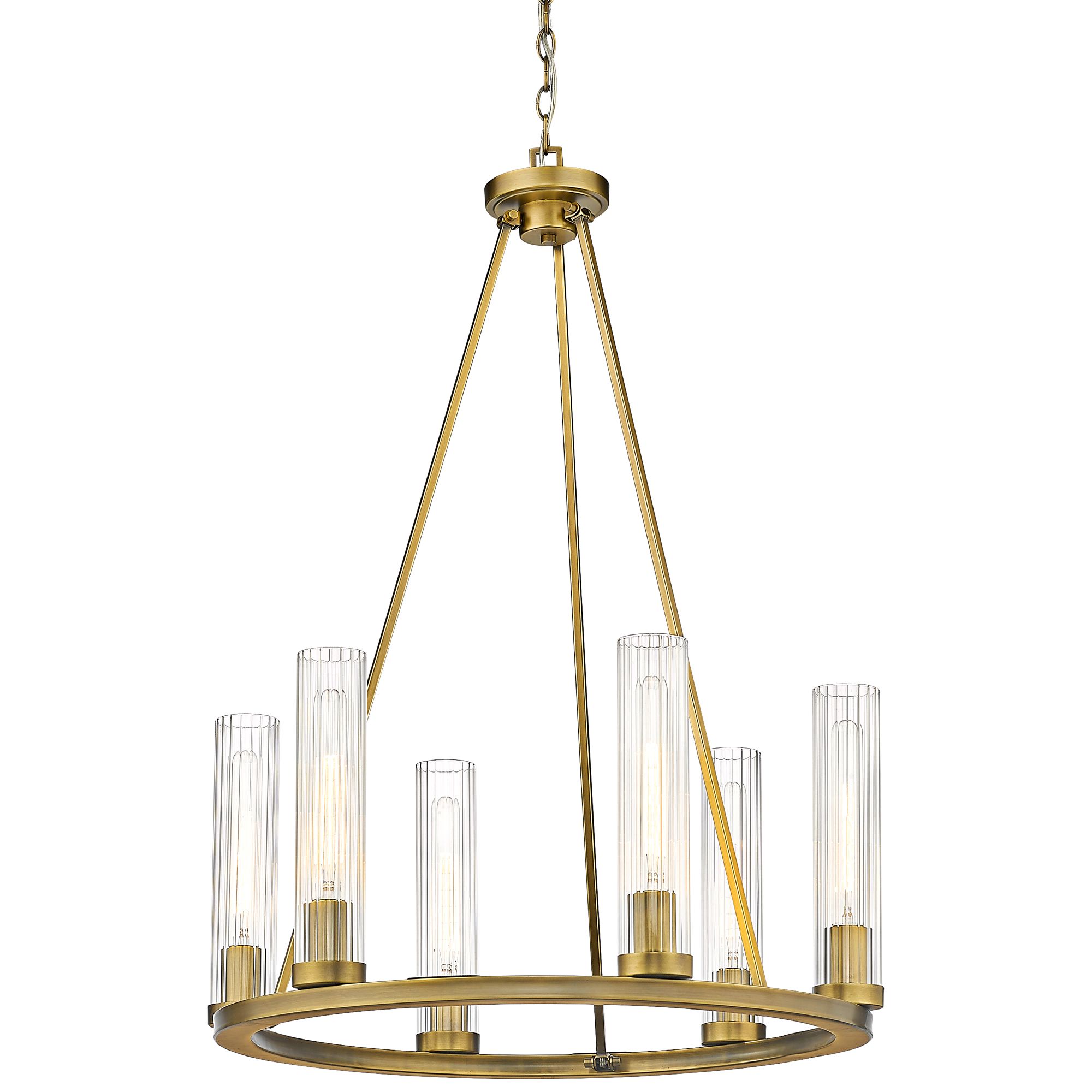 Beau 26" Wide Rubbed Brass 6-Light Chandelier
