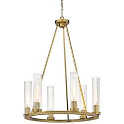 Beau 26" Wide Rubbed Brass 6-Light Chandelier