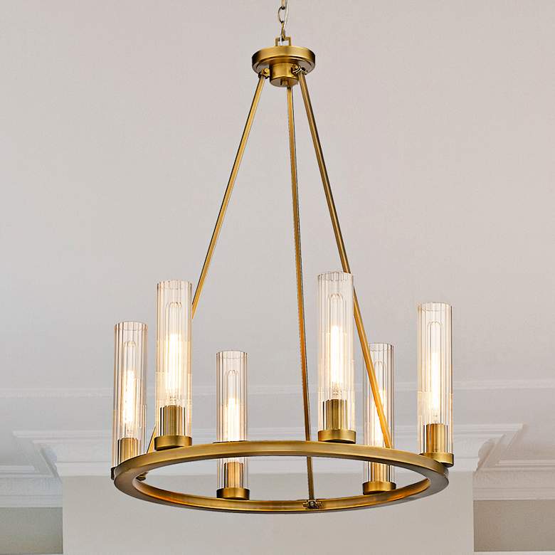 Image 2 Beau 26" Wide Rubbed Brass 6-Light Chandelier