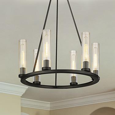 Beau 26" Wide Bronze 6-Light Wagon Wheel Chandelier