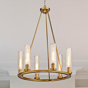 Beau 26" Wide Rubbed Brass 6-Light Chandelier
