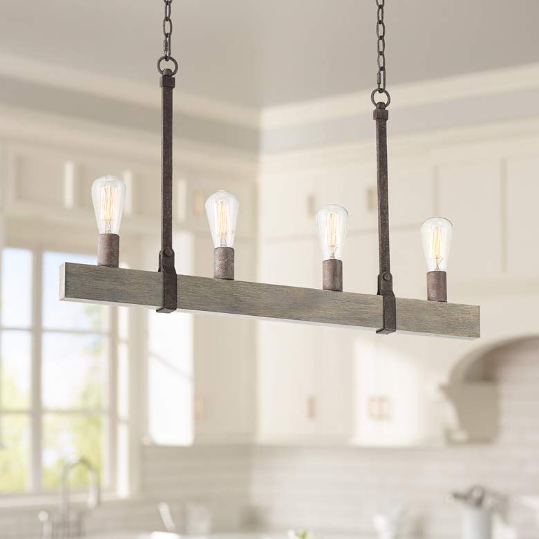 Image 1 Beau 34 inchW Bronze and Wood Kitchen Island Light Chandelier