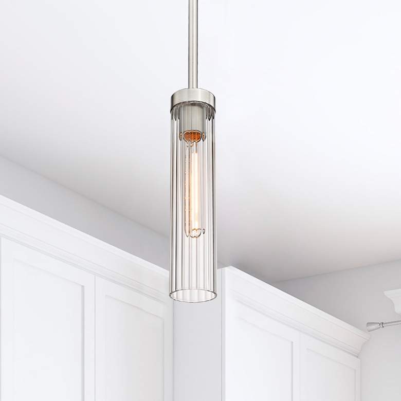 Image 2 Beau 4 3/4" Wide Brushed Nickel Mini Pendant w/ Clear Glass
