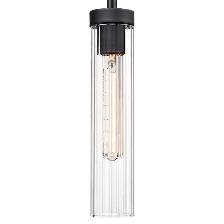 Image 2 Beau 4 3/4" Wide Matte Black Mini Pendant with Ribbed Glass more views