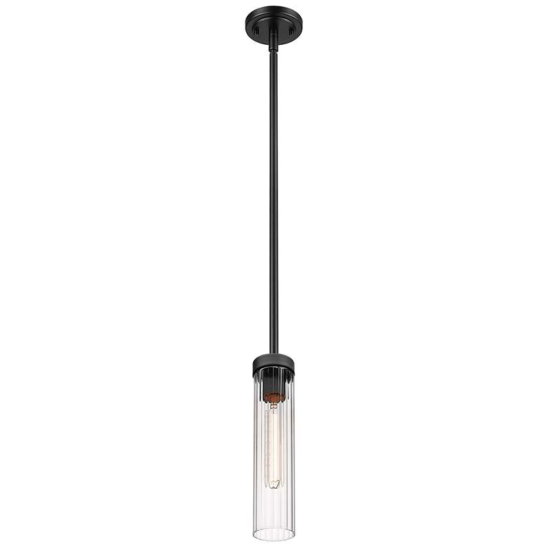 Image 4 Beau 4 3/4" Wide Matte Black Mini Pendant with Ribbed Glass more views