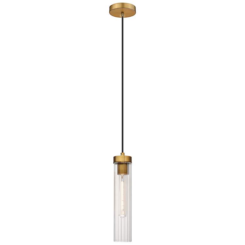 Image 2 Beau 4 3/4" Wide Rubbed Brass Cylinder Mini Pendant