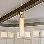 1_Beau 4 3/4" Wide Rubbed Brass Cylinder Mini Pendant