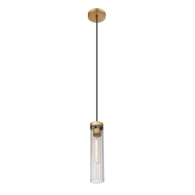 Image 5 Beau 4 3/4" Wide Rubbed Brass Cylinder Mini Pendant more views