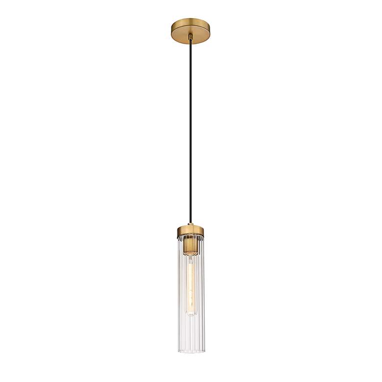 Image 6 Beau 4 3/4" Wide Rubbed Brass Cylinder Mini Pendant more views
