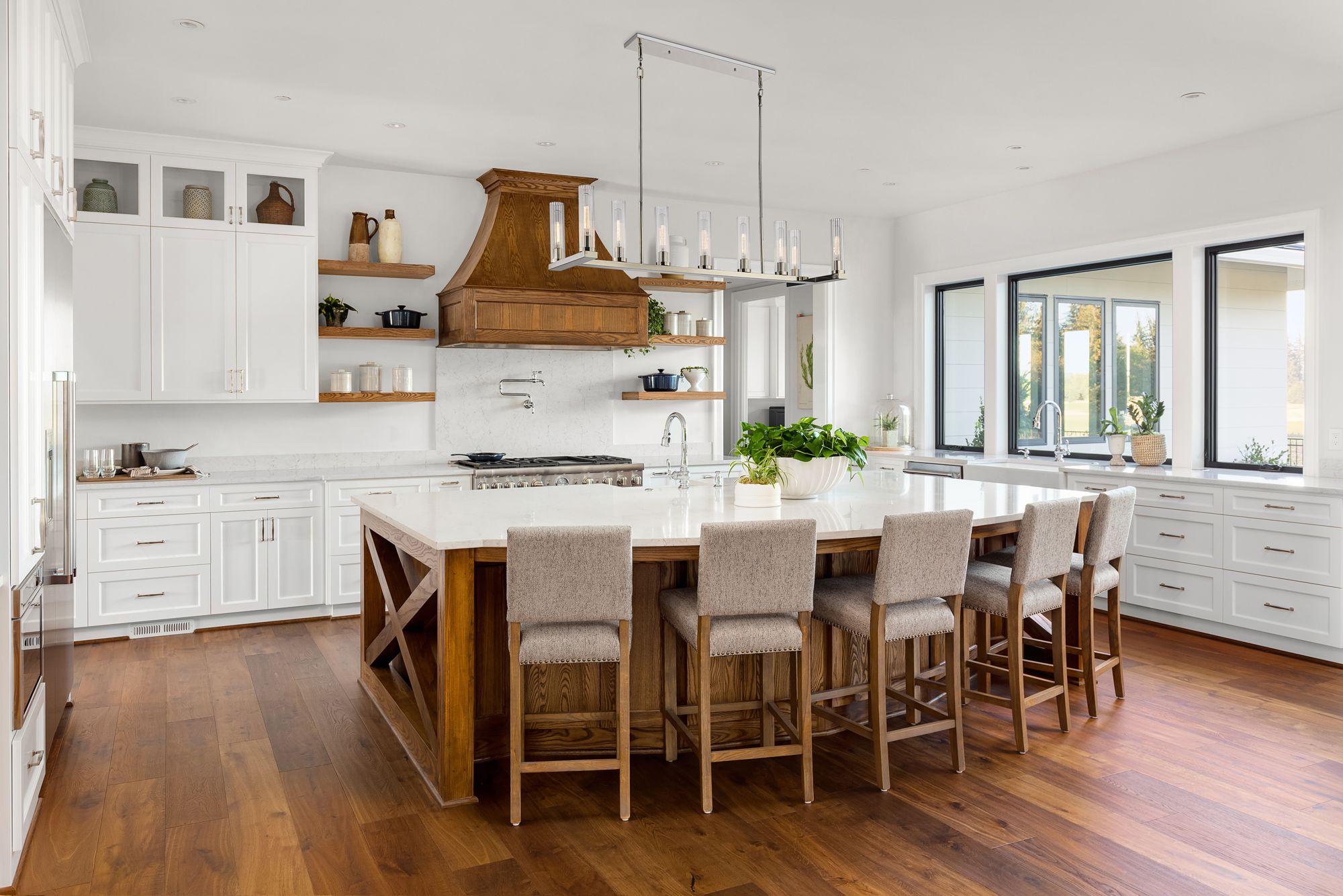 Beau 56" Wide Polished Nickel 9-Light Linear Chandelier in scene