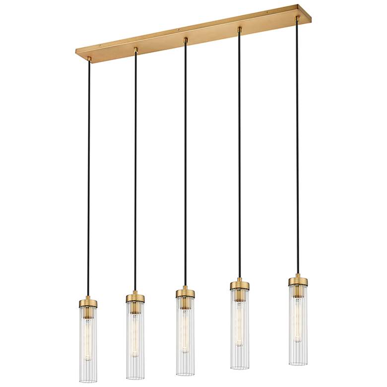 Image 1 Beau by Z-Lite Rubbed Brass 5 Light Linear Chandelier