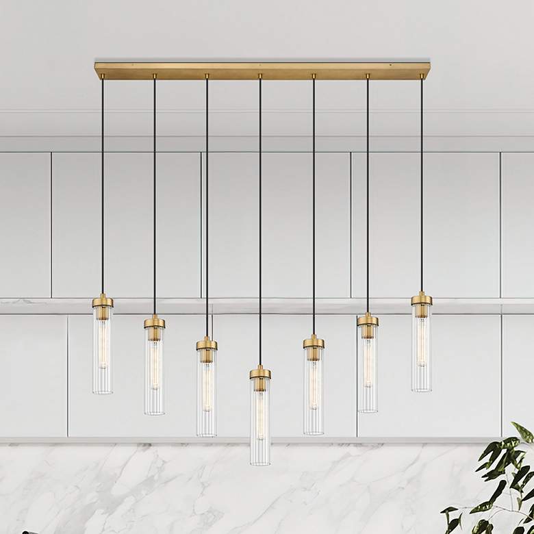 Image 1 Beau by Z-Lite Rubbed Brass 7 Light Linear Chandelier