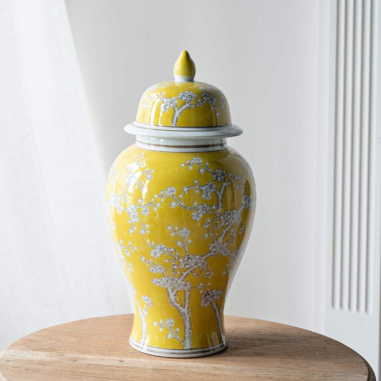 Image 1 Beauchamp 19 1/2"H Yellow and White Plum Blossom Ginger Jar