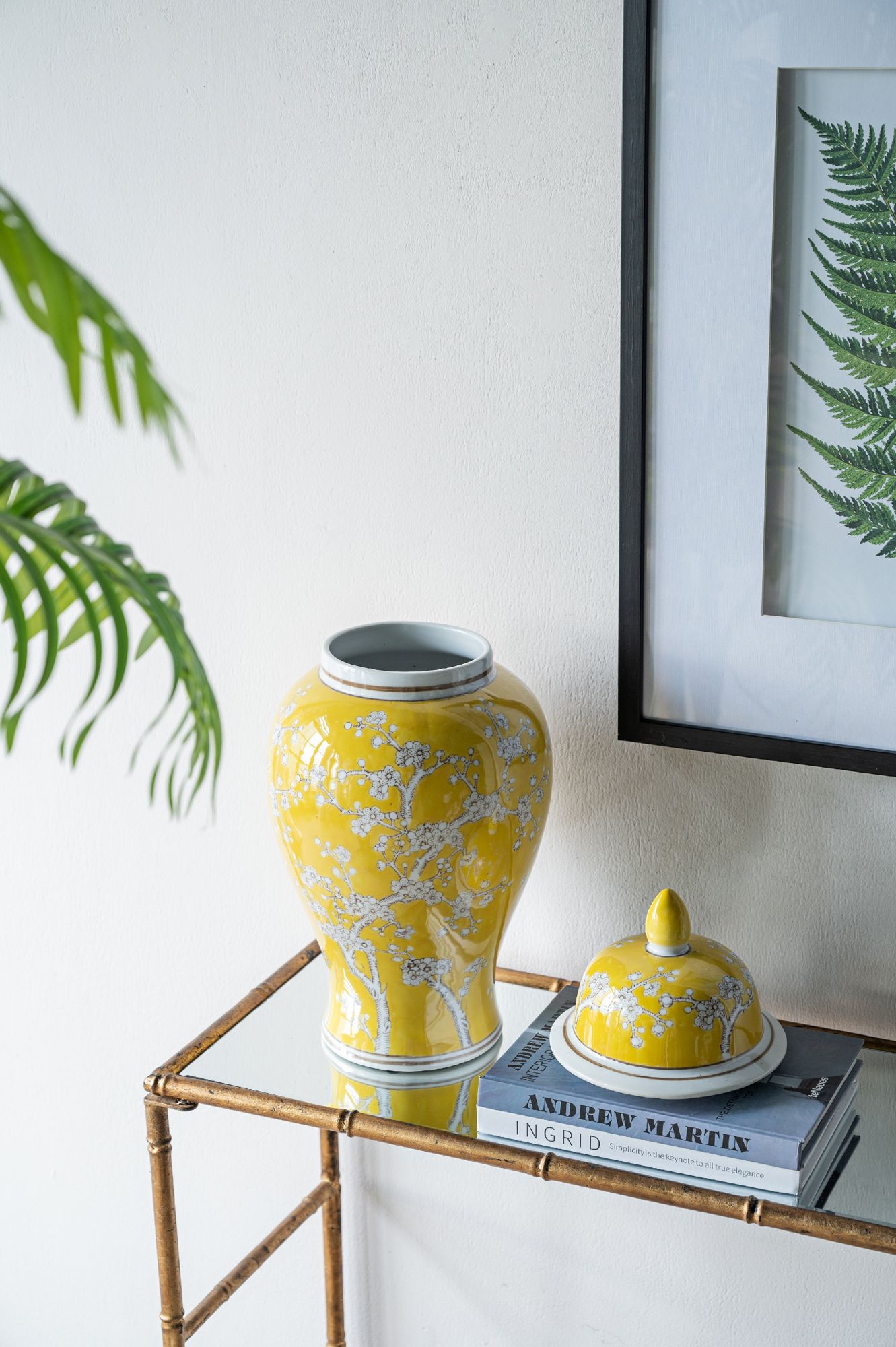 Beauchamp 19 1/2"H Yellow and White Plum Blossom Ginger Jar