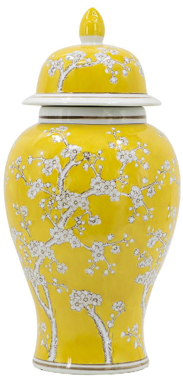 Beauchamp 19 1/2"H Yellow and White Plum Blossom Ginger Jar