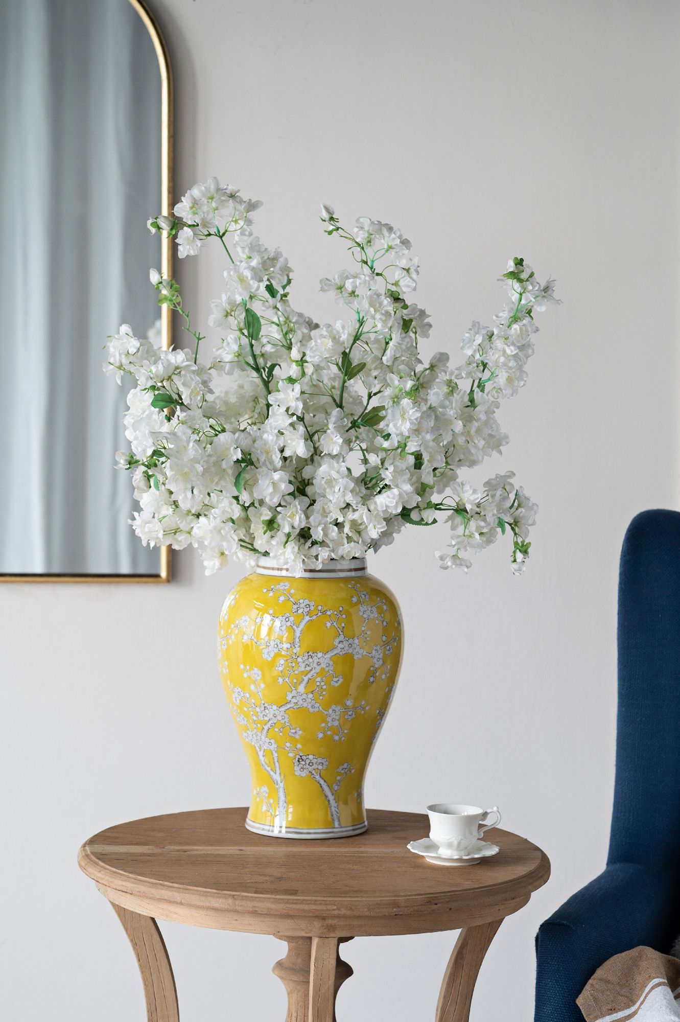 Beauchamp 19 1/2"H Yellow and White Plum Blossom Ginger Jar