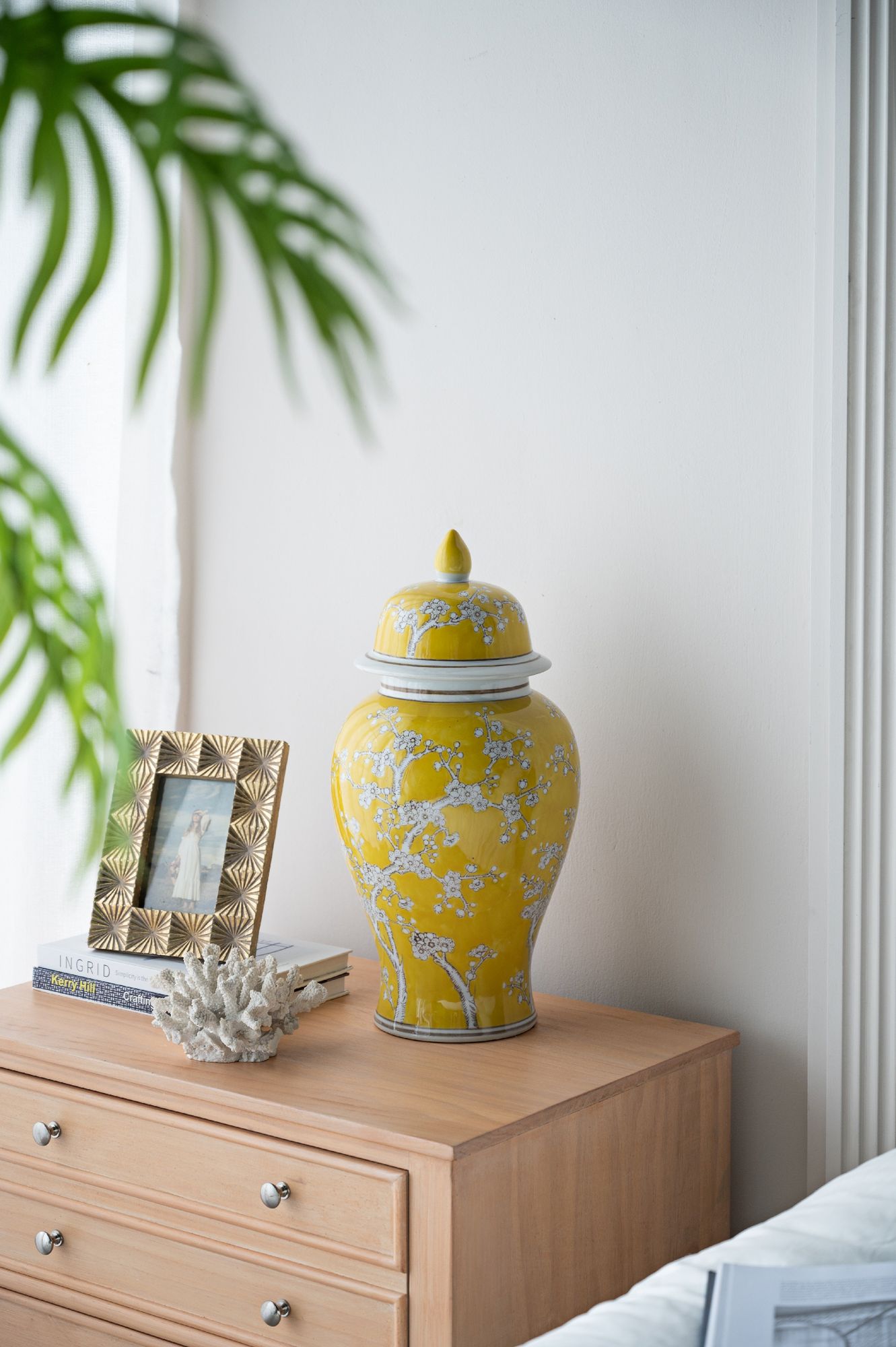 Beauchamp 19 1/2"H Yellow and White Plum Blossom Ginger Jar
