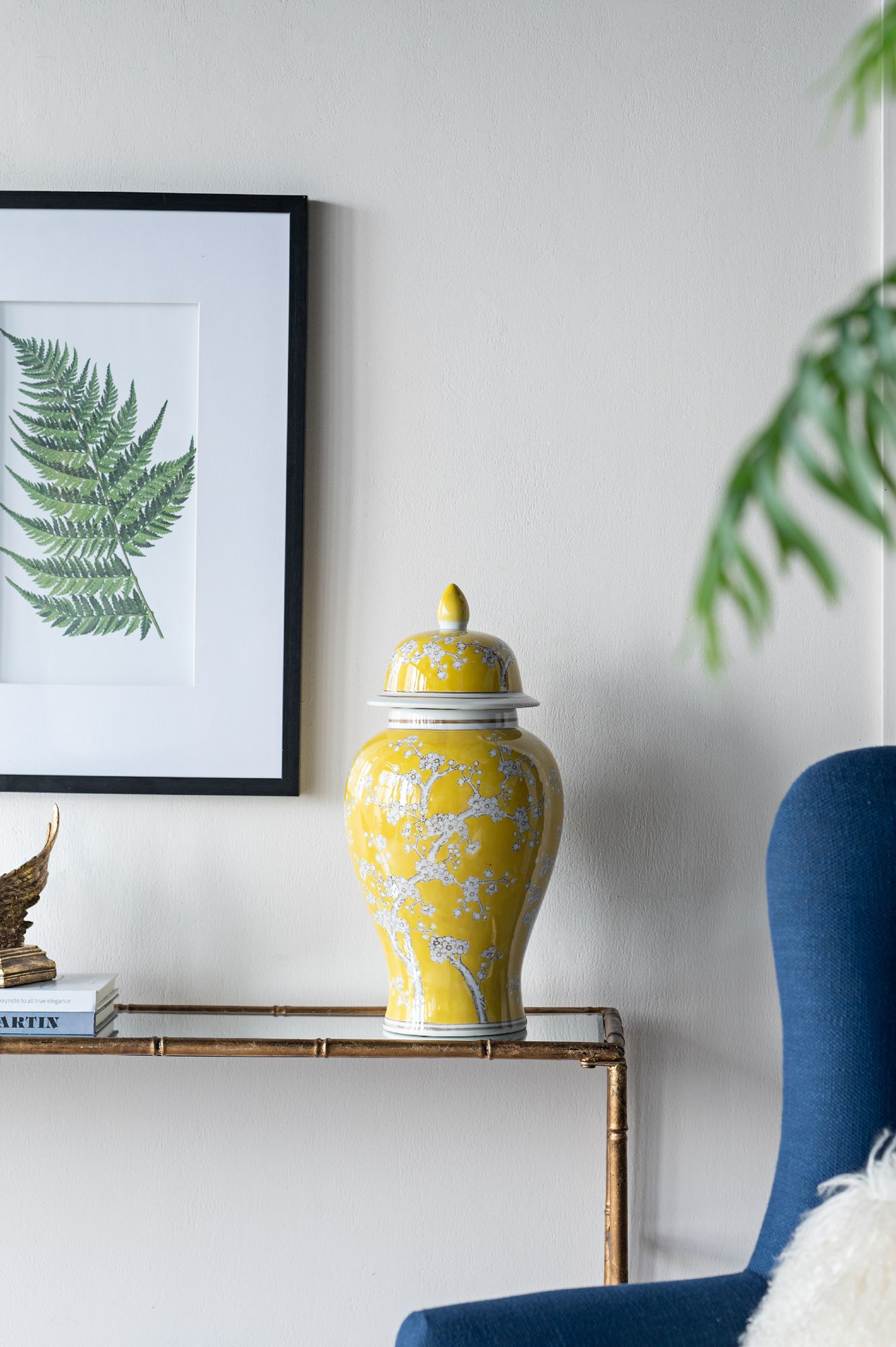 Beauchamp 19 1/2"H Yellow and White Plum Blossom Ginger Jar