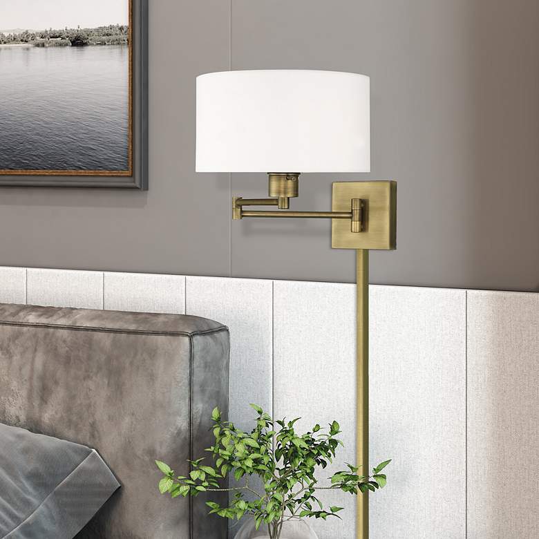 Image 2 Beauchamp Antique Brass Swing Arm Wall Lamp