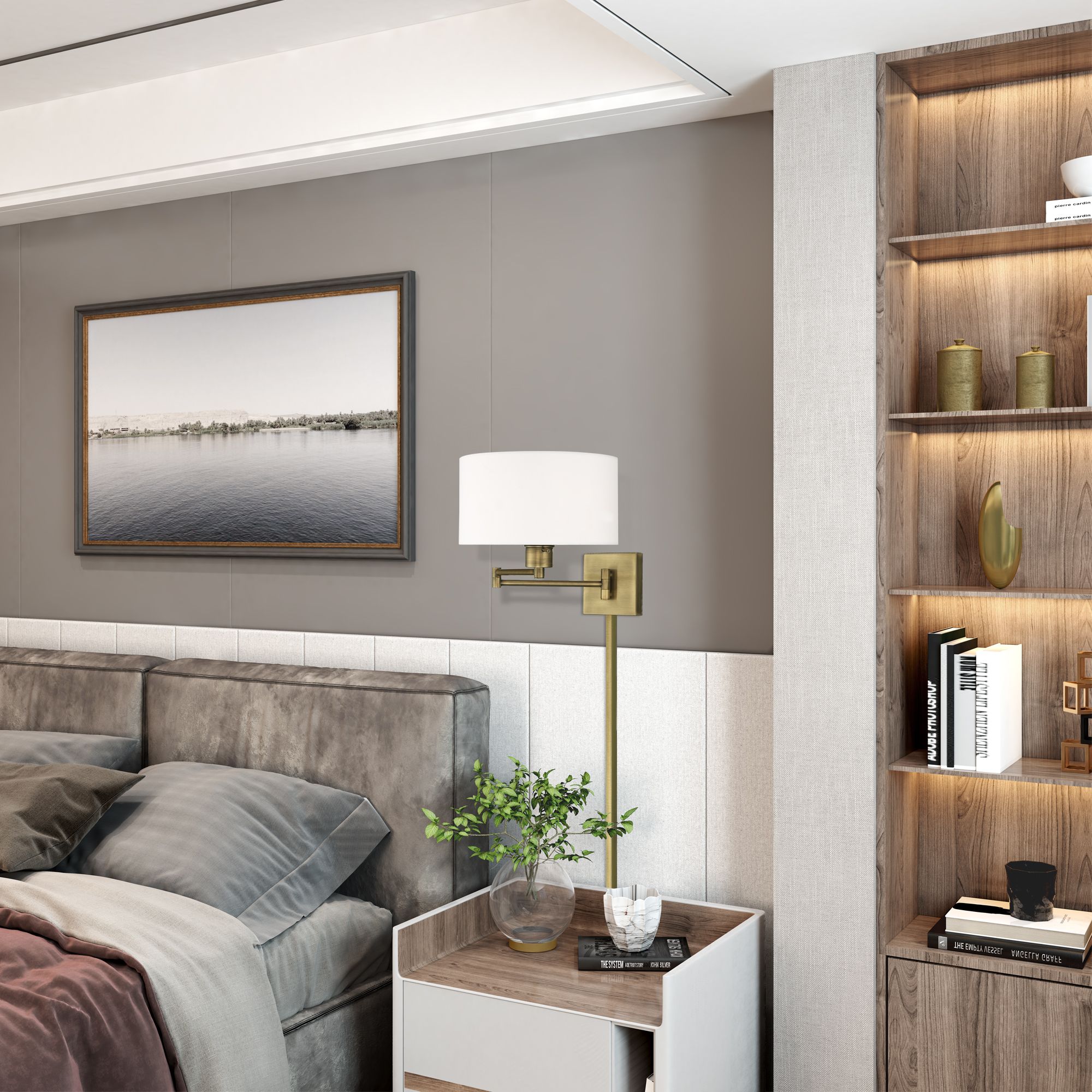 Beauchamp Antique Brass Swing Arm Wall Lamp in scene