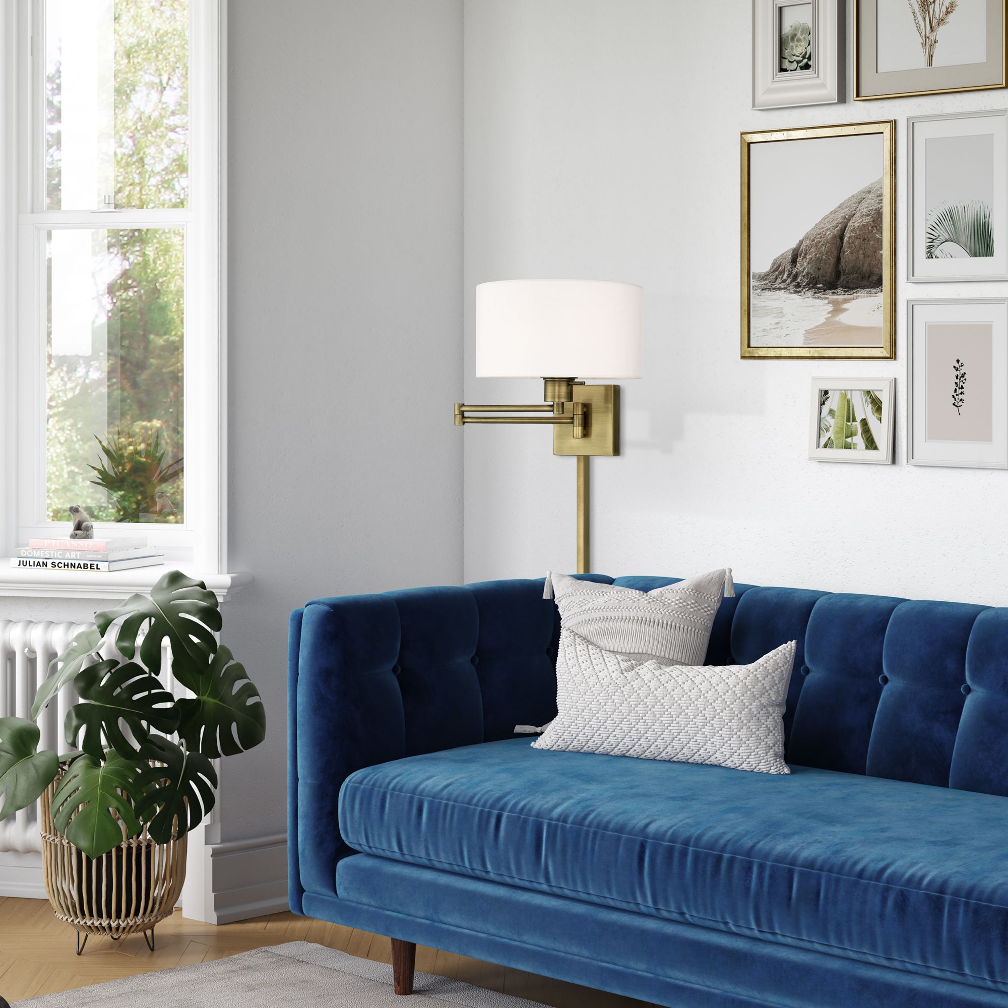 Beauchamp Antique Brass Swing Arm Wall Lamp in scene