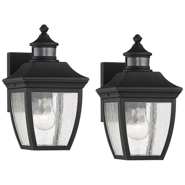Image 1 Beaufort 12" High Black Motion Sensor Outdoor Wall Light Set of 2