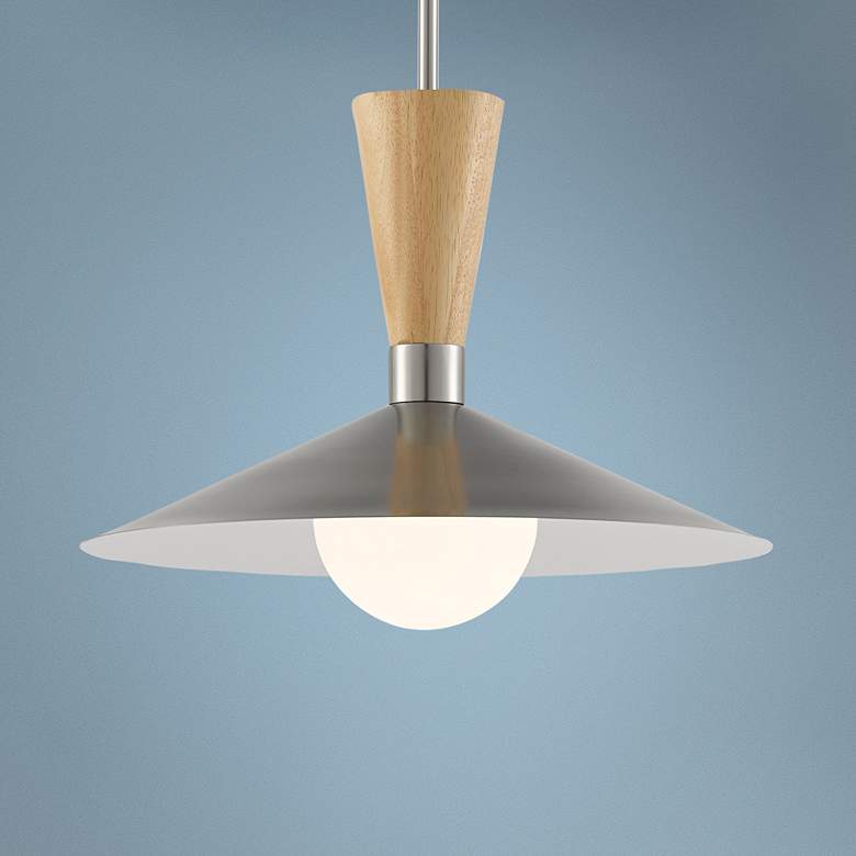 Image 1 Beaufort 18 inchW Brushed Nickel and Natural Wood Pendant Light