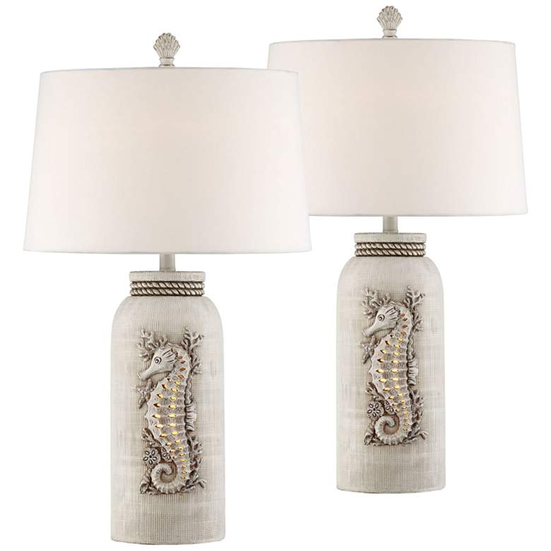 Image 1 Beaufort Antique White Table Lamp with Night Light Set of 2
