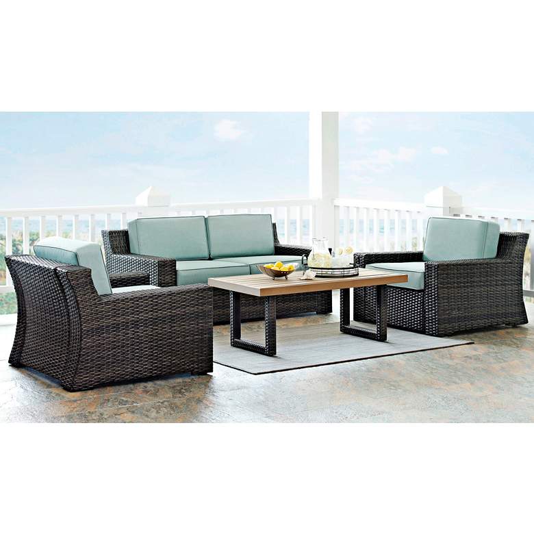 Image 1 Beaufort Blue and Brown Wicker 4-Piece Outdoor Patio Set