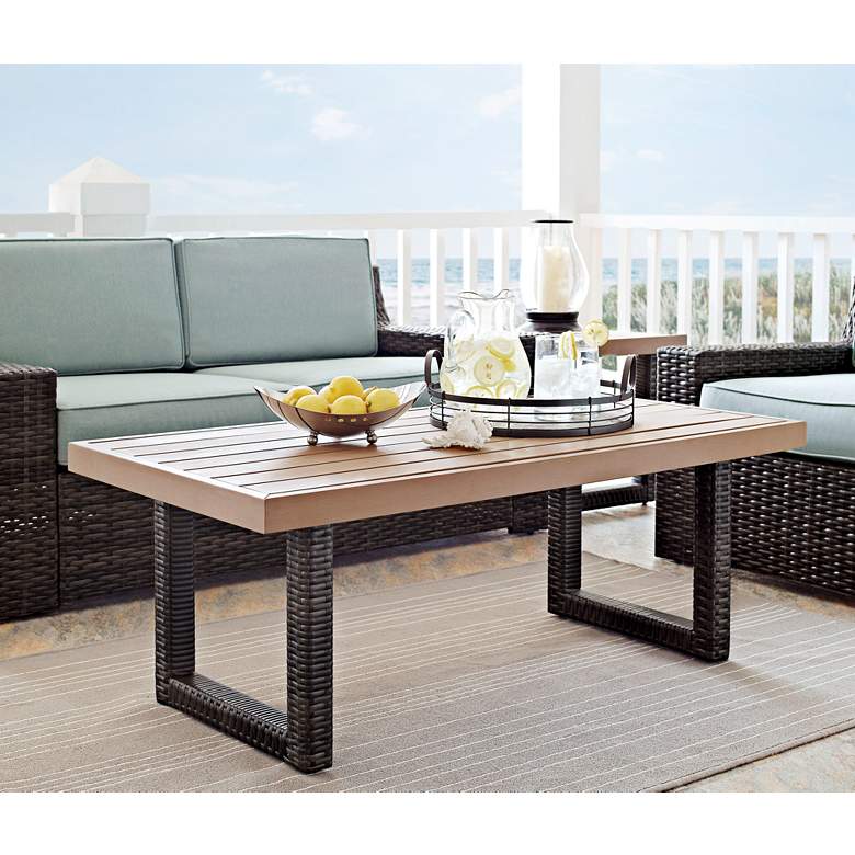 Image 1 Beaufort Faux Wood and Brown Wicker Outdoor Coffee Table