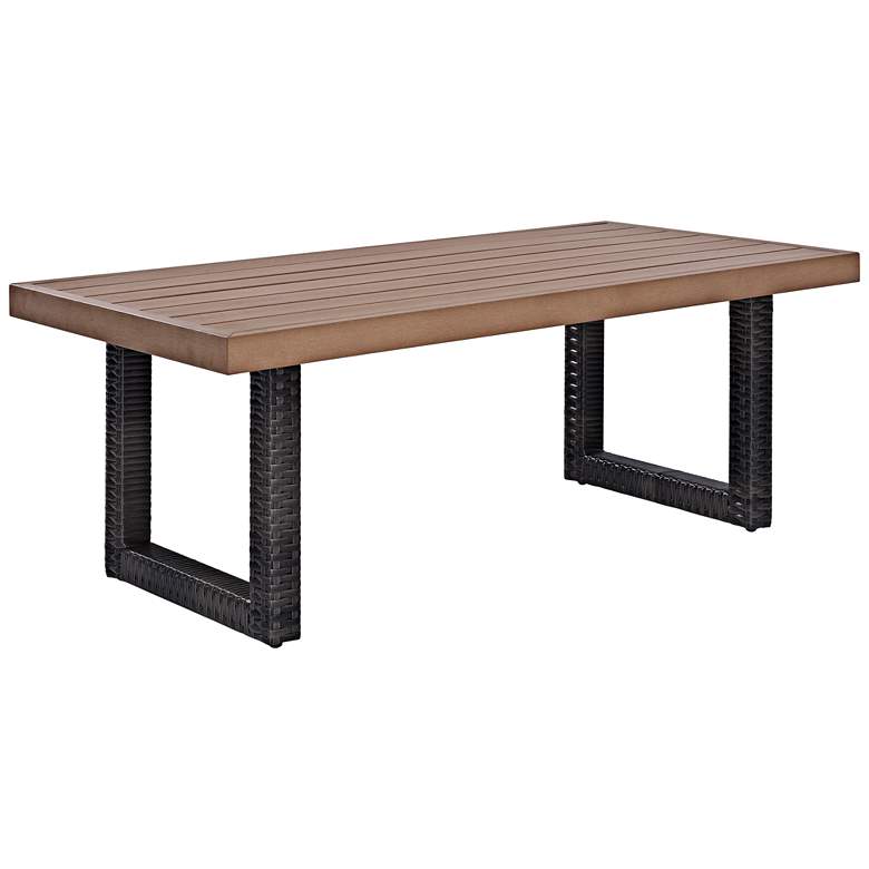 Image 2 Beaufort Faux Wood and Brown Wicker Outdoor Coffee Table more views