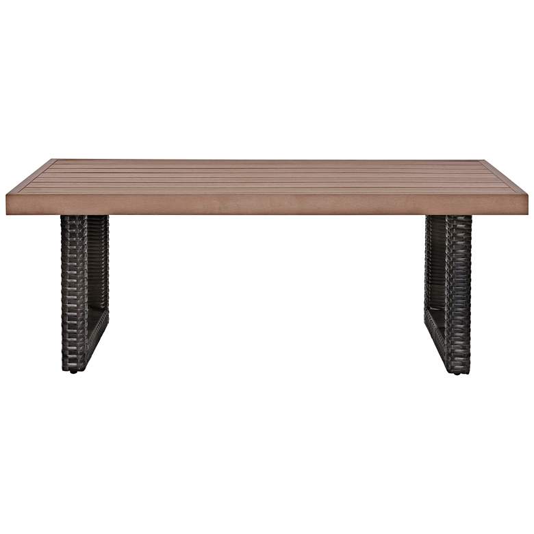 Image 3 Beaufort Faux Wood and Brown Wicker Outdoor Coffee Table more views