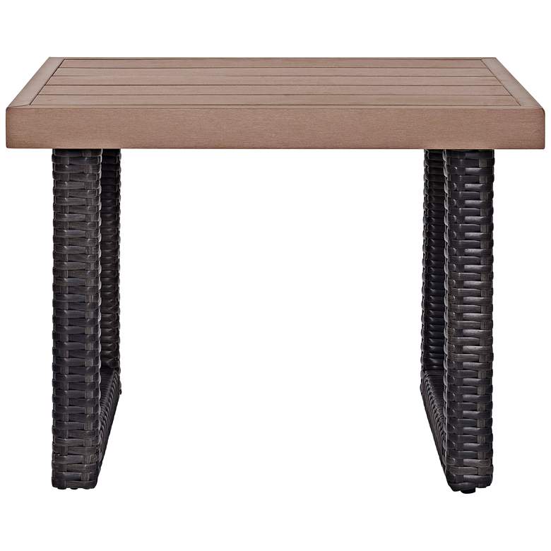 Image 3 Beaufort Faux Wood and Dark Brown Wicker Outdoor Side Table more views