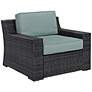 Thumbnail3 of Beaufort Mist Light Blue and Brown Wicker Outdoor Armchair more views