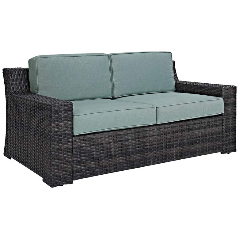 Image 3 Beaufort Mist Light Blue and Brown Wicker Outdoor Loveseat more views