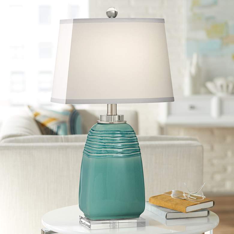 Image 1 Beaufort Turquoise Wrinkle Ceramic Table Lamp