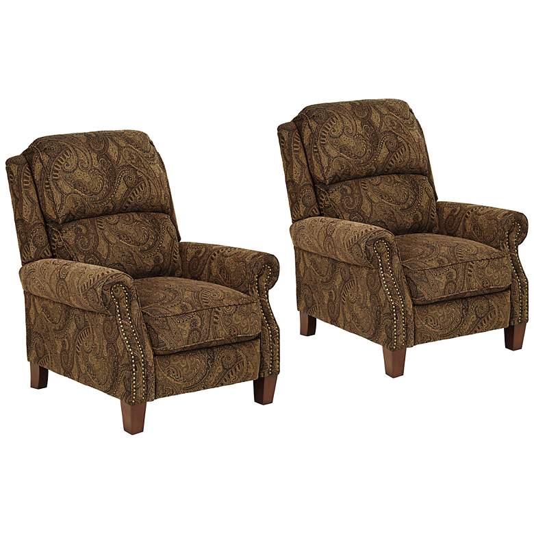 Image 1 Beaumont Brown Paisley Fabric 3-Way Recliners Set of 2
