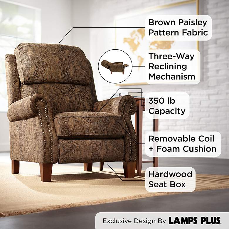 Image 2 Beaumont Brown Paisley Fabric 3-Way Recliners Set of 2 more views