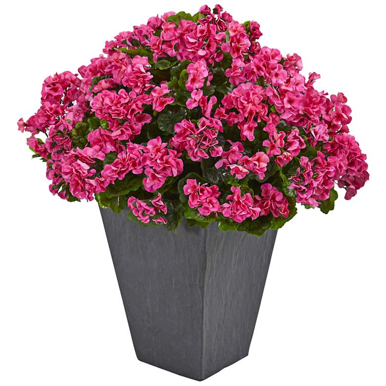 Image 1 Beauty Geranium 33" High Faux Plant in Slate Planter