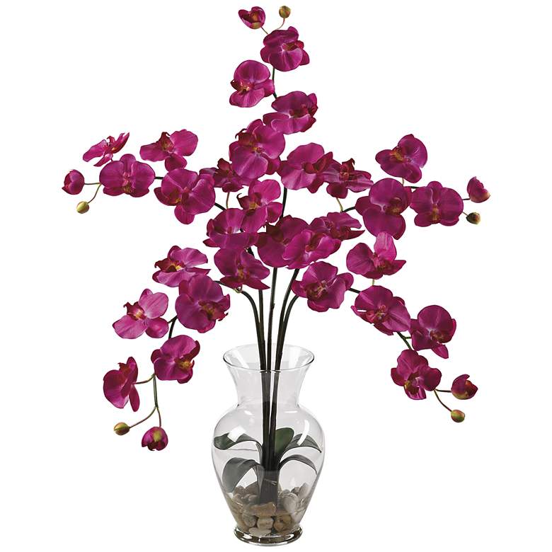 Image 1 Beauty Phalaenopsis Orchid 31"H Faux Flowers in Glass Vase