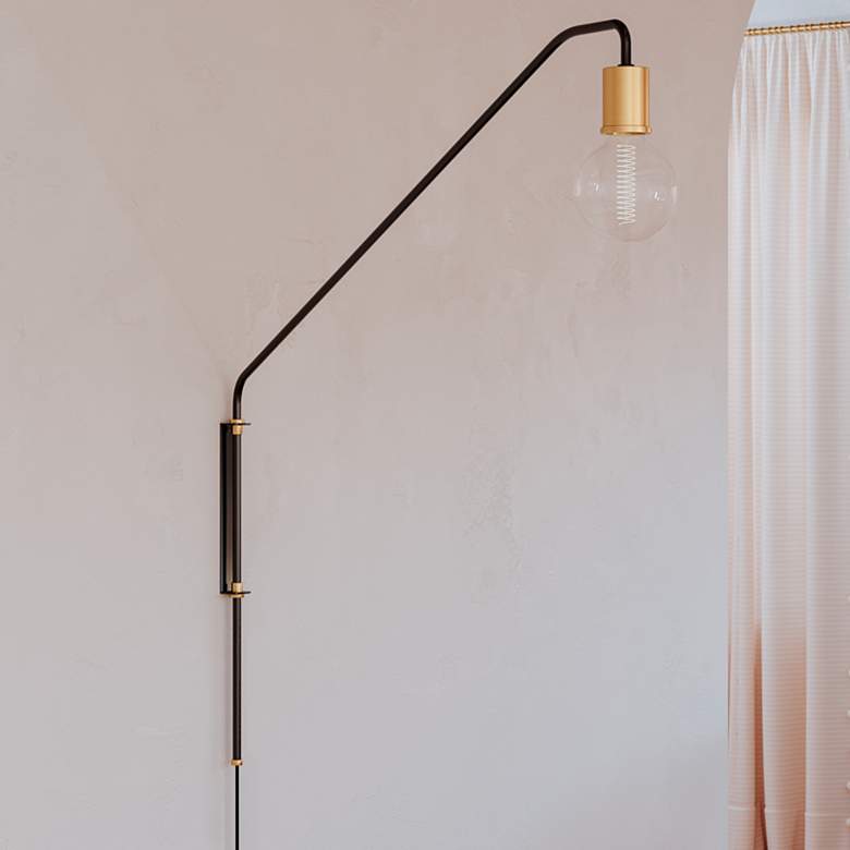 Image 1 Becca 38 1/2" High Soft Black Aged Brass Plug-In Wall Sconce