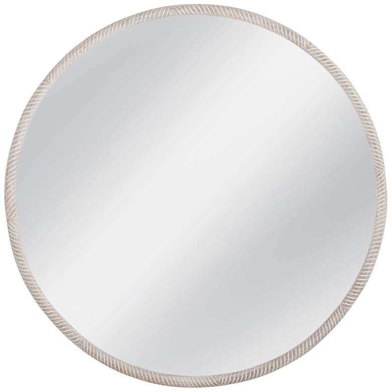 Image 1 Bechet White-Washed Wood 56" Round Wall Mirror