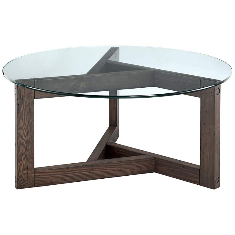 Image 1 Beck Glass Top and Dark Chocolate Wood Round Cocktail Table