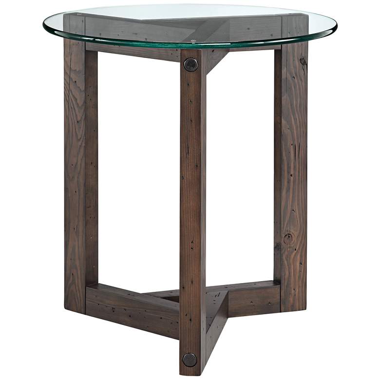 Image 1 Beck Glass Top and Dark Chocolate Wood Round End Table