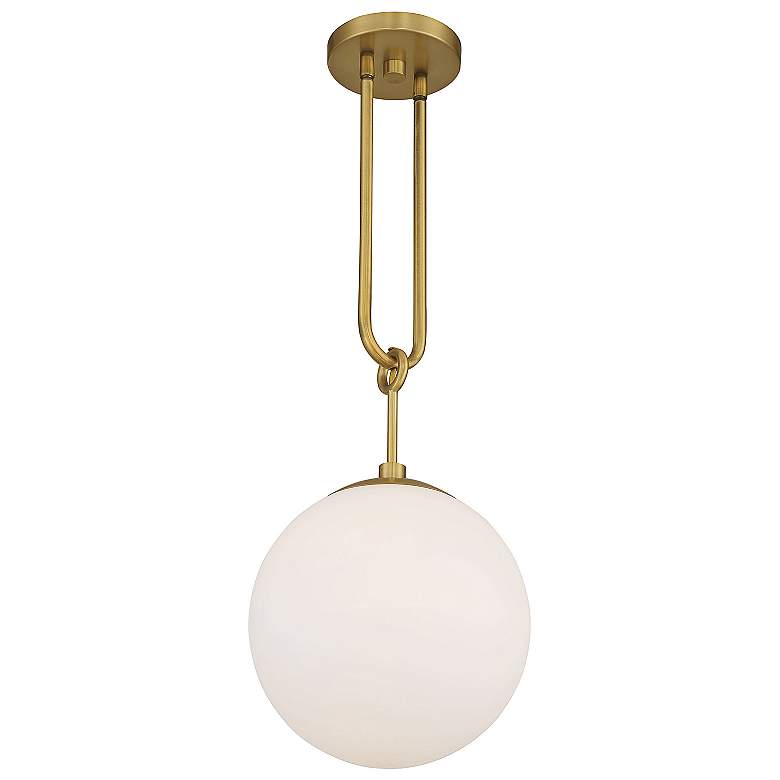 Image 6 Becker 10" Wide Warm Brass Mini Pendant w/ White Glass Shade more views