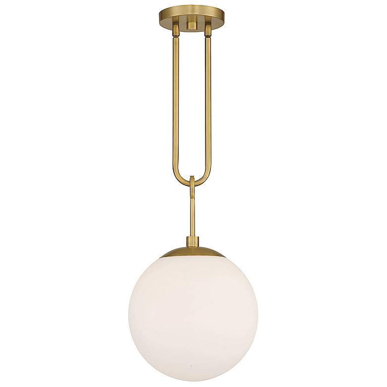 Image 7 Becker 10" Wide Warm Brass Mini Pendant w/ White Glass Shade more views